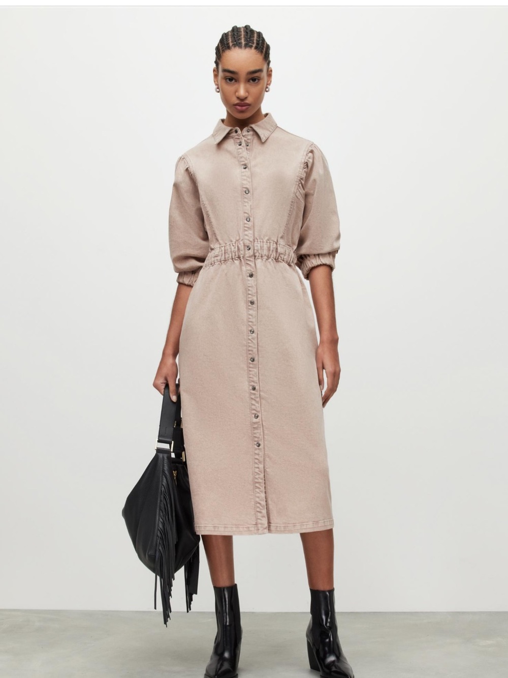 ALLSAINTS Women's Button-Front Shirt Dress in Dusty Beige